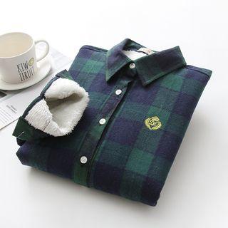 Fleece-lined Gingham Long-sleeve Shirt