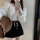 Button Jacket / Tie Neck Blouse / Shorts
