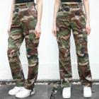 Mid Rise Camo Print Straight Leg Pants