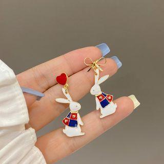 Rabbit Asymmetrical Alloy Dangle Earring 1 Pair - Gold & White & Red - One Size