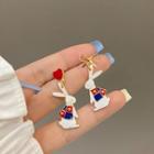 Rabbit Asymmetrical Alloy Dangle Earring 1 Pair - Gold & White & Red - One Size