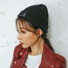 La Text Embroidered Knit Beanie