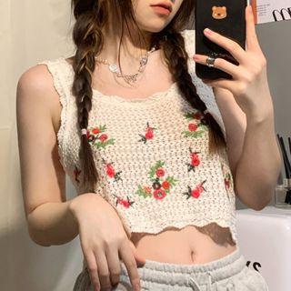 Crochet-knit Cropped Tank Top