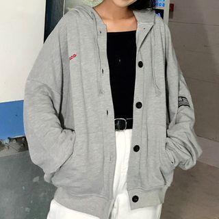 Embroidered Buttoned Hooded Baseball Jacket