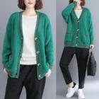 V-neck Pocketed Cardigan Green - One Size