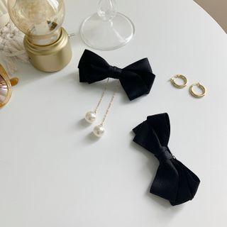 Faux Pearl / Fabric Bow Hair Clip