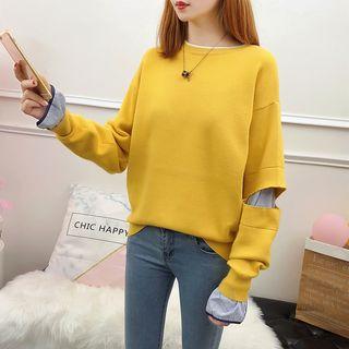 Mock Two-piece Striped Panel Knit Top