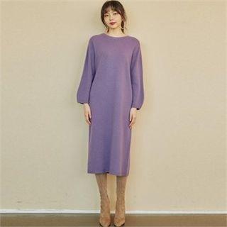 Balloon-sleeve Wool Blend Knit Dress