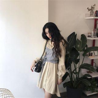 Fake Two Piece Plaid Spliced Lace Up Dress