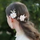 Set: Wedding Faux Pearl Flower Hair Stick + Dangle Earring