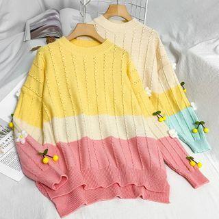 Floral Accent Color Block Sweater