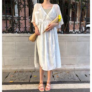 Short Sleeve V-neck Chiffon Dress + Slipdress