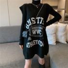 Lettering Oversized Knit Vest