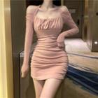 Halter-neck Shirred Mini Bodycon Dress
