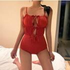 Shirred Tie-front Cutout Swimsuit