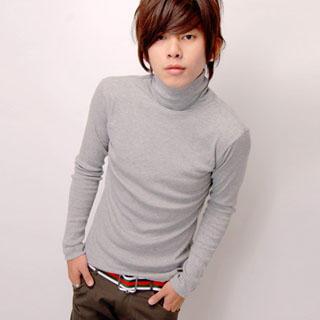 Turtleneck Long Sleeve T-shirt Light Gray