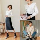 Frilled Wide-collar Corduroy Blouse