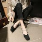 Square Toe Rhinestone Mary Jane Flats