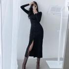 Collared Button-up Long Bodycon Dress