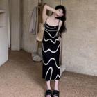 Spaghetti Strap Printed Knit Dress Black - One Size