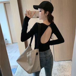 Open-back Long-sleeved T-shirt Black - One Size