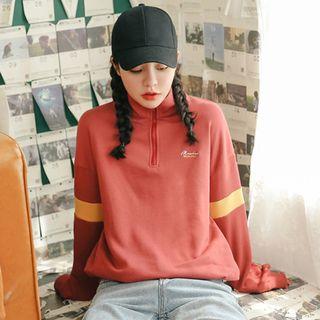 Half Zip Color Block Pullover Brick Red - One Size