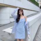 Chiffon Shirt / Checked Spaghetti Strap Mini A-line Dress