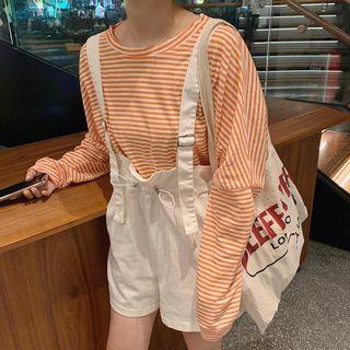 Striped Long-sleeve T-shirt / Drawstring Jumper Shorts