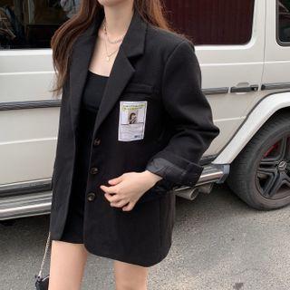 Plain Loose-fit Buttoned Blazer Black - One Size
