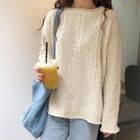 Plain Crewneck Long-sleeve Cable-knit Top