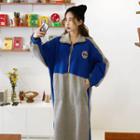 High-neck Color-block Fleece-lined Dress Gray - One Size