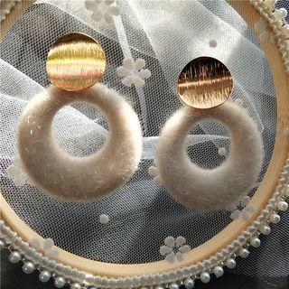 Perforated Furry Hoop Drop Earring 1 Pair - Off-white Cutout Brushed Earrings - One Size