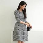 Tall Size Double-breasted Gingham Dress With Belt