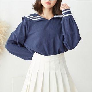 Contrast Trim Sailor Collar Long-sleeve Blouse