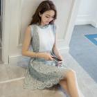 Color Panel Sleeveless Lace Dress