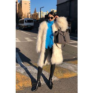 Round-neck Faux-fur Midi Jacket