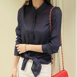 Long-sleeve Tie-waist Blouse