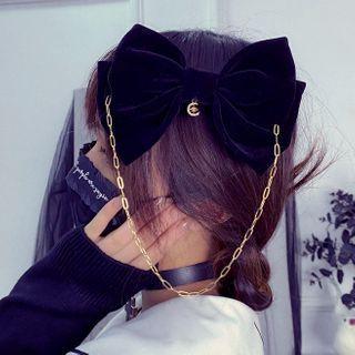 Chained Velvet Bow Hair Clip Black - One Size