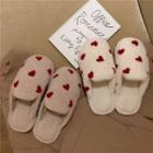 Heart Embroidered Fleece Slippers