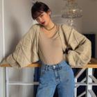 Cutout-back Cable-knit Wool Blend Bolero Beige - One Size