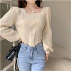 Puff-sleeve Asymmetrical Cropped Sweater