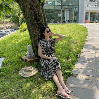 Drawstring-wasit Floral Print Dress
