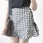 Gingham Lace-up A-line Skirt