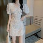 V-neck Lace Short Sleeve Mini Dress