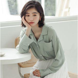 Pocket Detail Chiffon Blouse Green - One Size