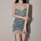 Spaghetti Strap Lace Trim Sleep Dress / Choker / Set