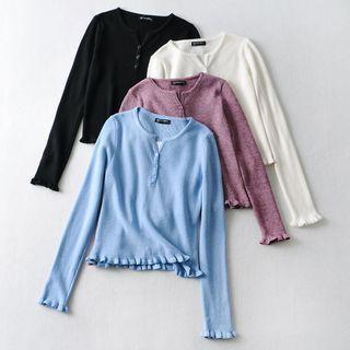 Ruffle Henley Knit Top