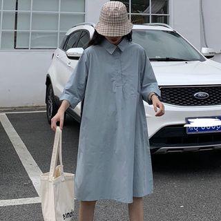 Short Sleeve Plain Polo Dress Blue - One Size