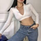 Long-sleeve Tie-back Open-back Crop Top