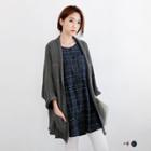 Collarless Plaid Shirt Dress